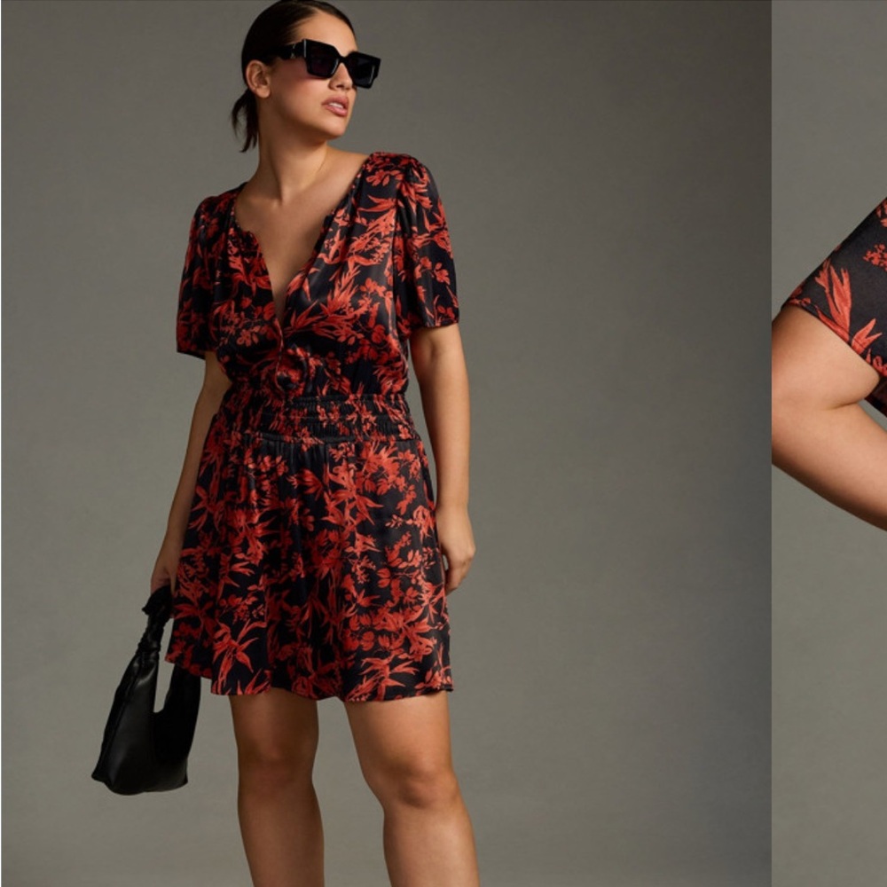 Anthropologie The Somerset Romper Red Black Floral 1-Piece Anthro Size Large - Picture 5 of 14